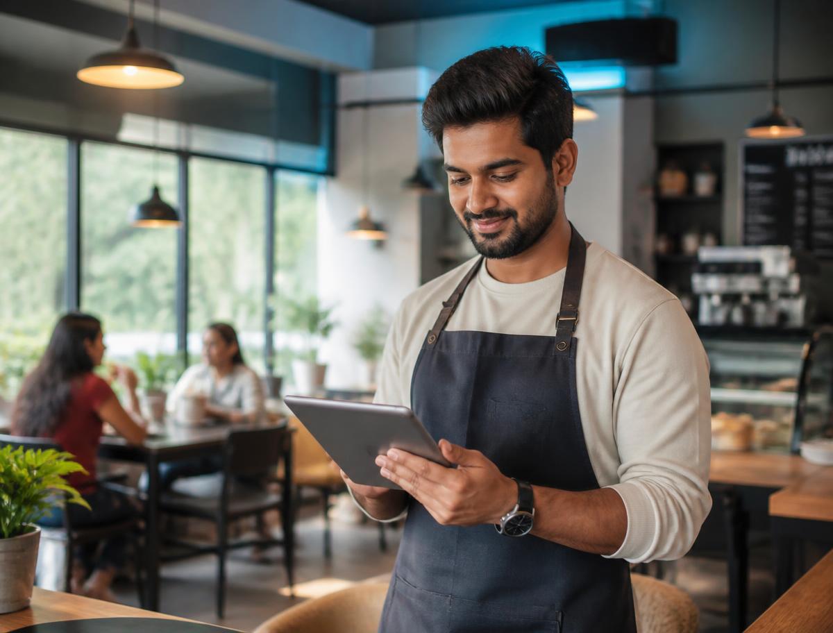 A café owner getting help with her website