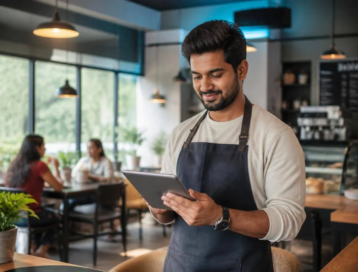 A café owner getting help with her website